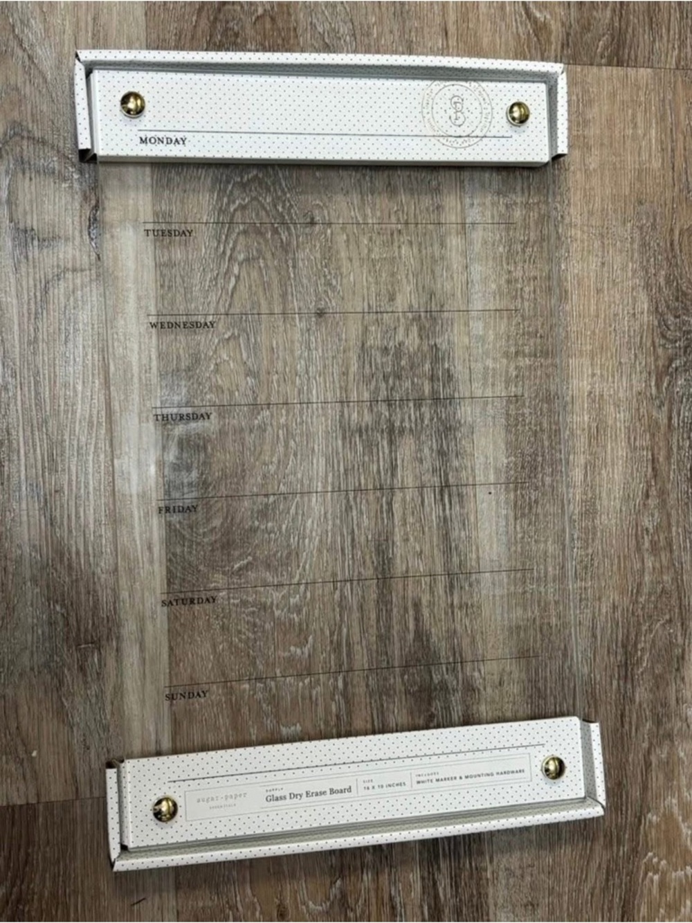 Sugar Paper Clear Glass Weekly Dry Erase Board with White Brackets - New in Box